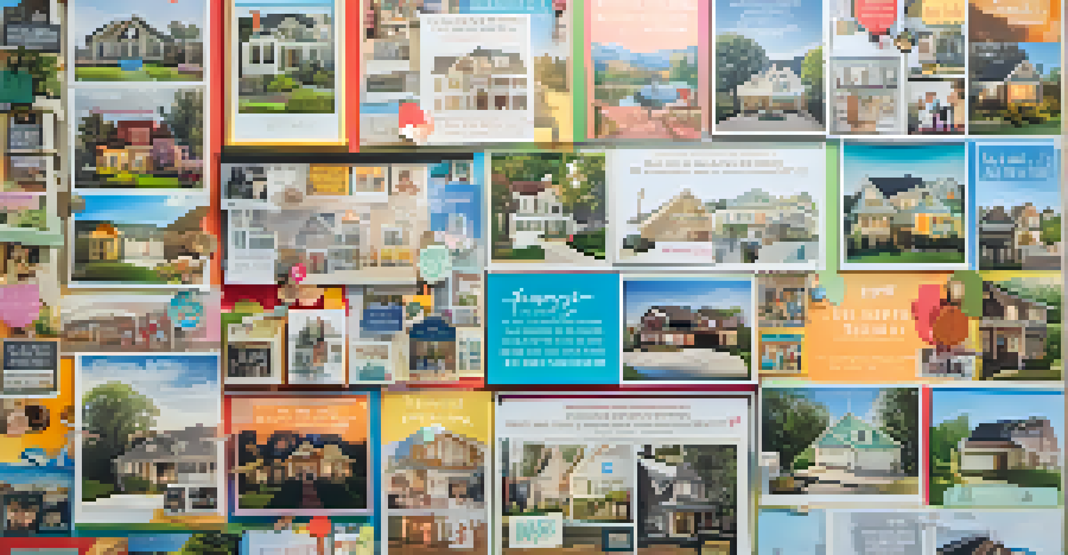 A detailed view of a vision board featuring images and quotes about flipping houses, with colorful textures and decorations.
