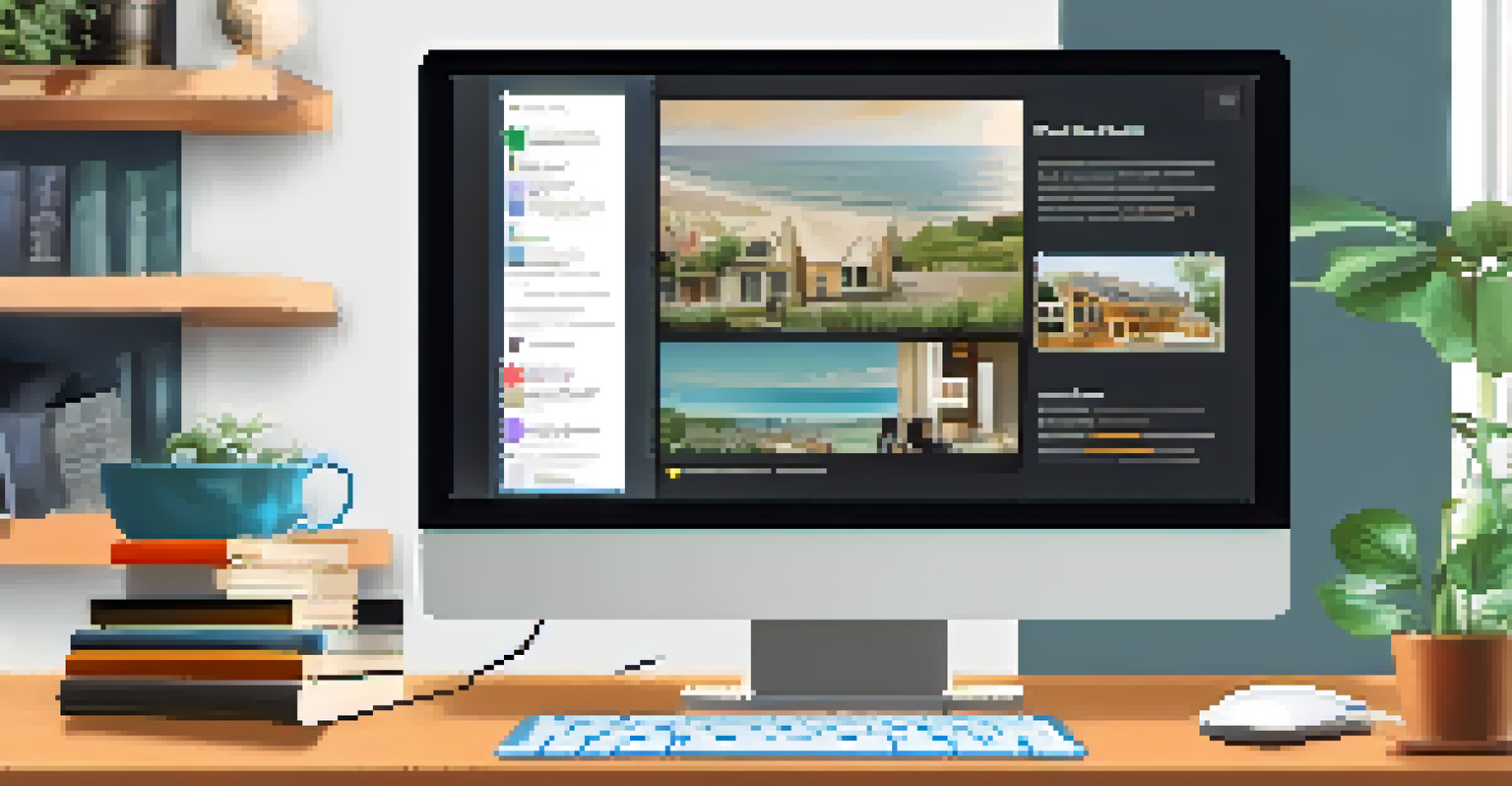 Close-up of a person browsing a real estate crowdfunding platform on a laptop in a cozy home office.