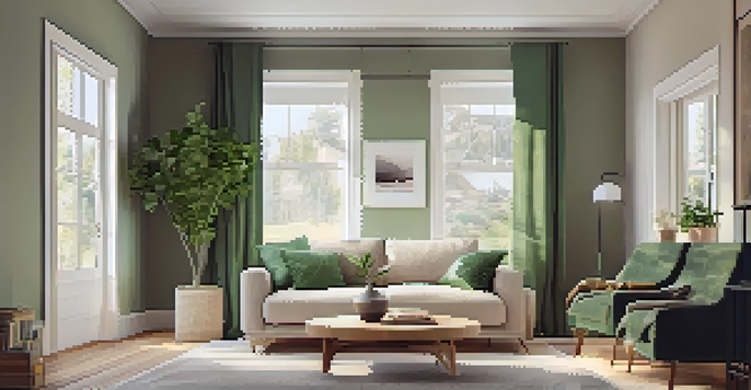 A cozy living room with a comfortable sofa, coffee table, and natural light coming through a large window.