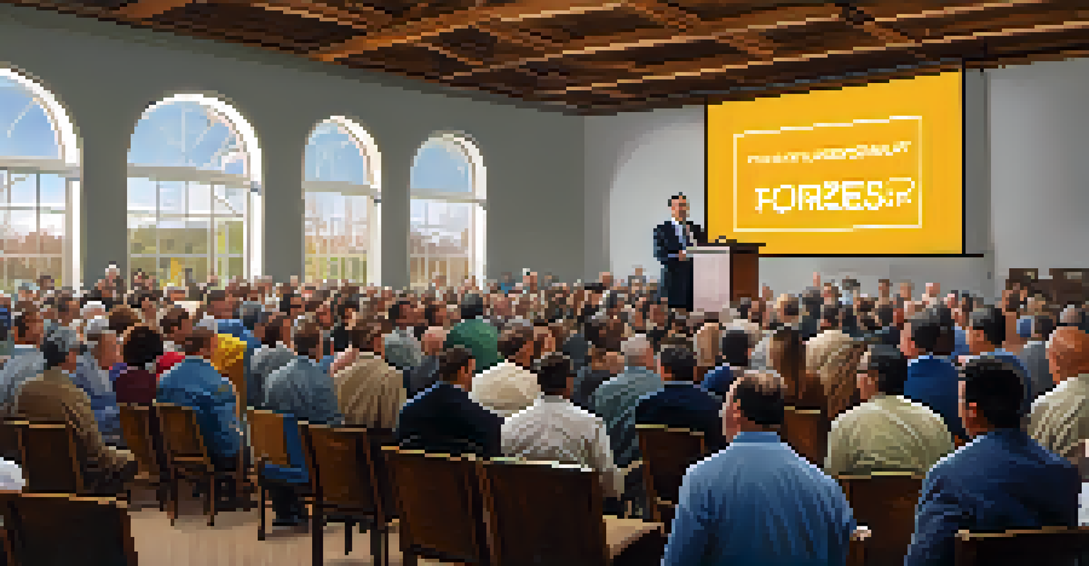 An energetic auction scene with bidders and an auctioneer for a foreclosure property.