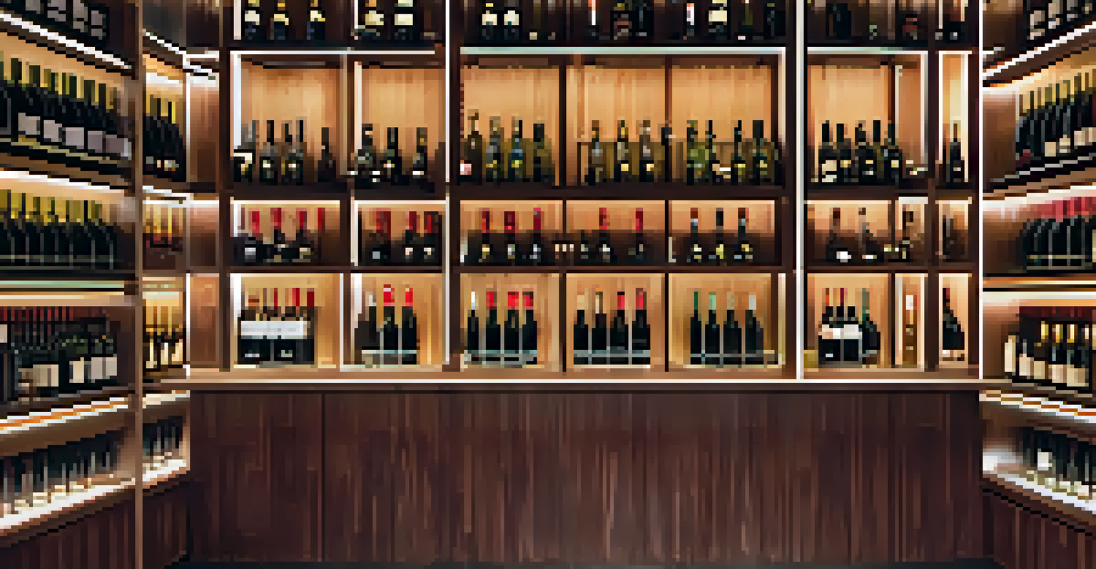 A close-up of a custom wine cellar featuring rows of fine wine bottles on wooden shelves, beautifully lit to highlight its design.