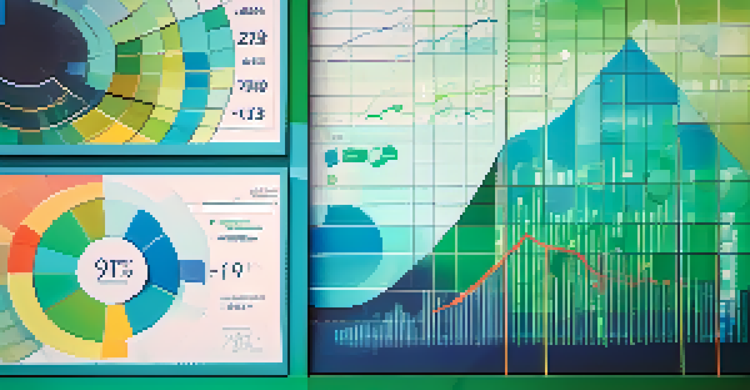 An abstract image of financial graphs and charts on a screen, with a hand pointing at the data.
