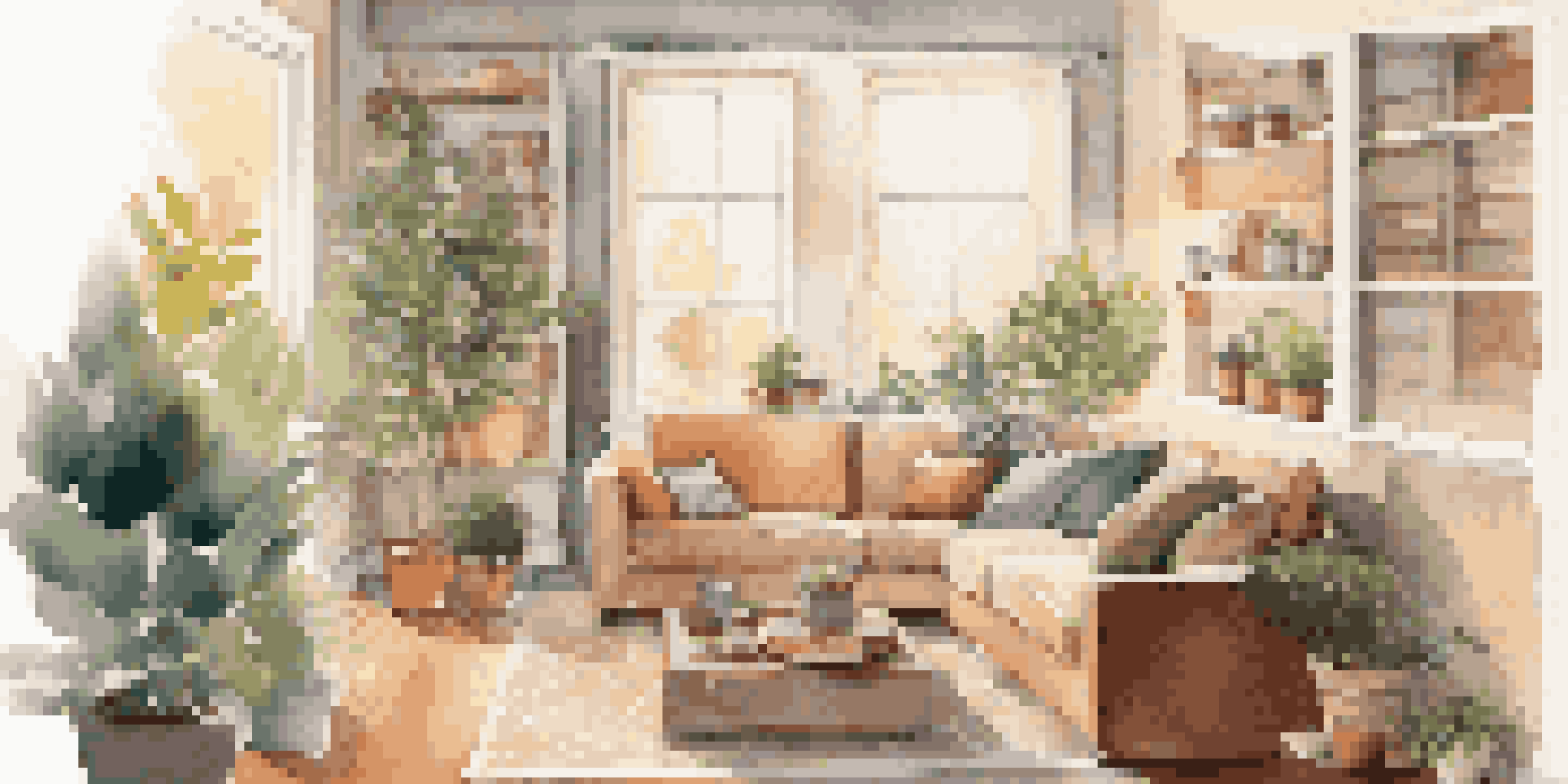 A new homeowner sitting on a couch in a cozy living room filled with unpacked boxes, bathed in warm light from a window.