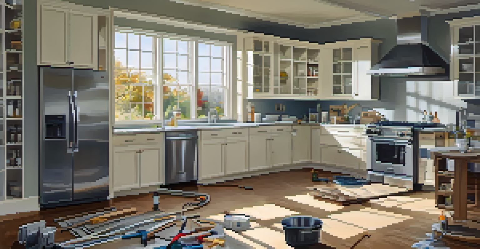 A home inspector checking gas lines and electrical wiring in a modern kitchen renovation.