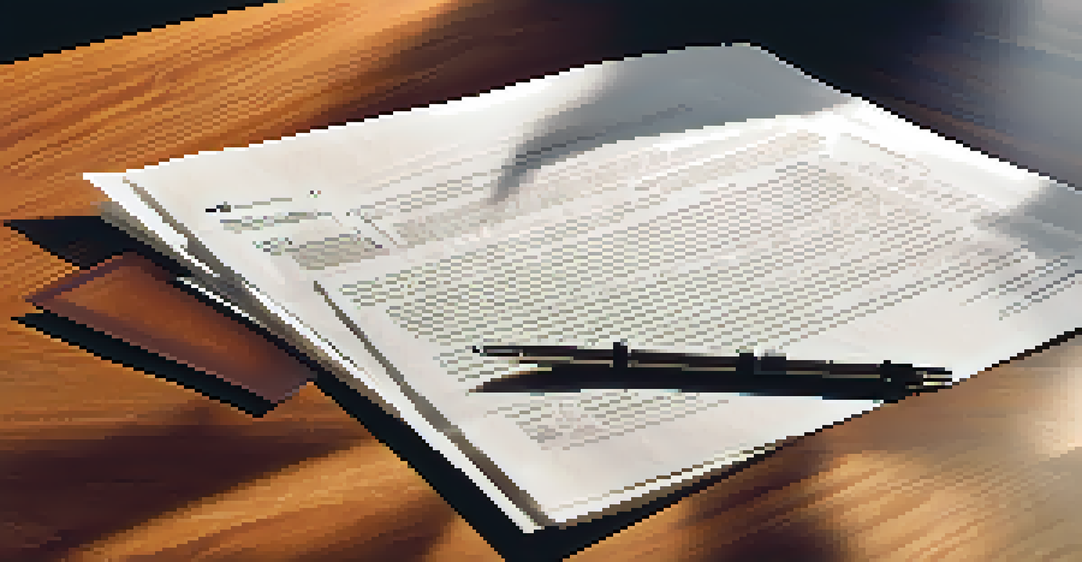 A close-up view of a real estate contract on a wooden desk with a pen, showing detailed sections and clauses.