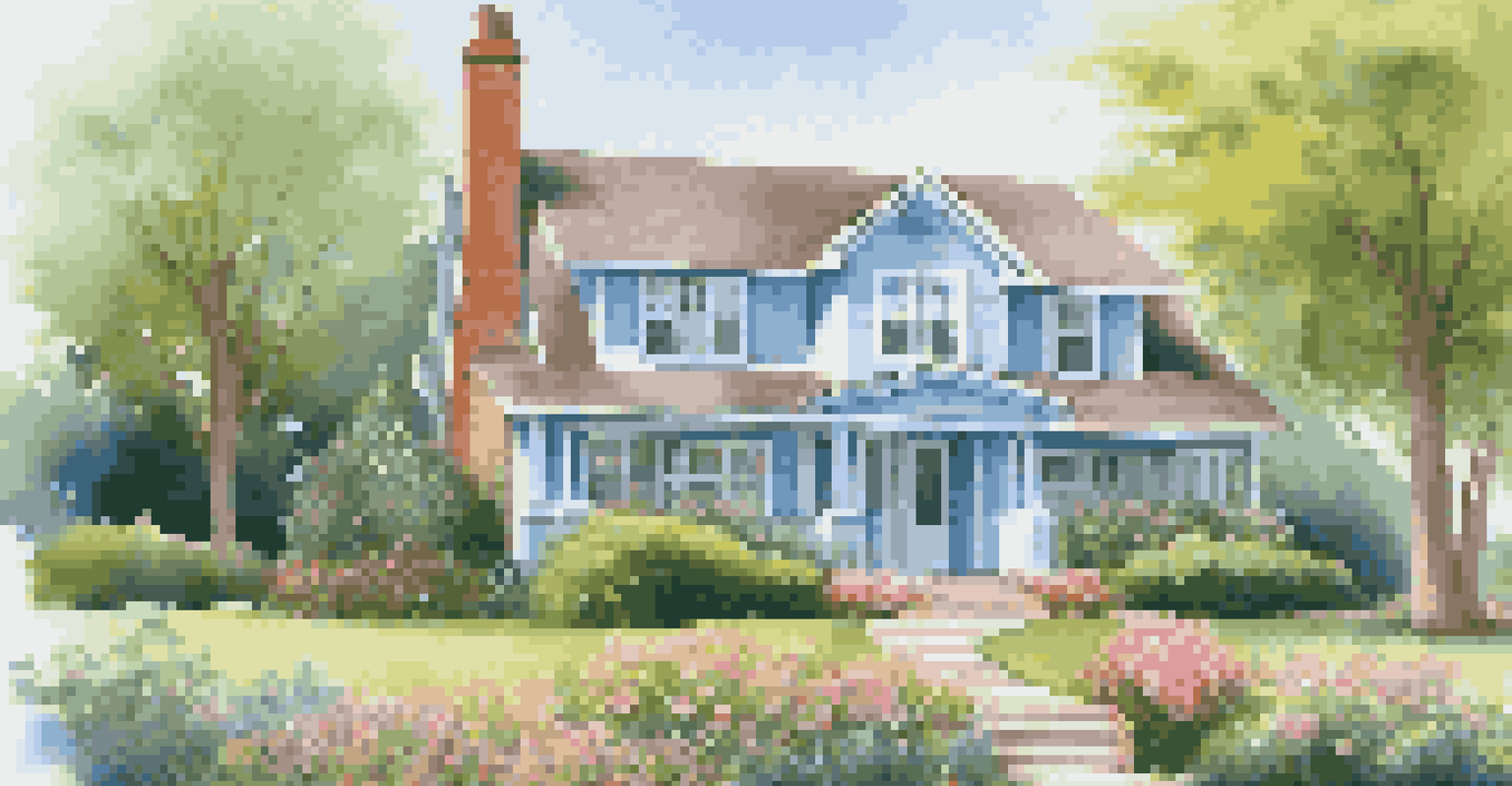 A suburban home with a 'For Sale' sign in a vibrant garden, symbolizing the housing market and home value.