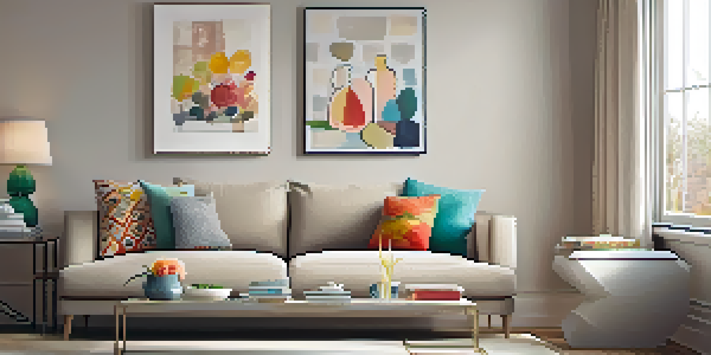 A cozy and inviting living room staged for sale, with neutral colors, modern furniture, and natural light.