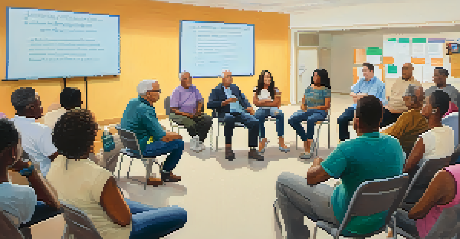 Residents participating in an HOA meeting in a bright community center, discussing issues together.