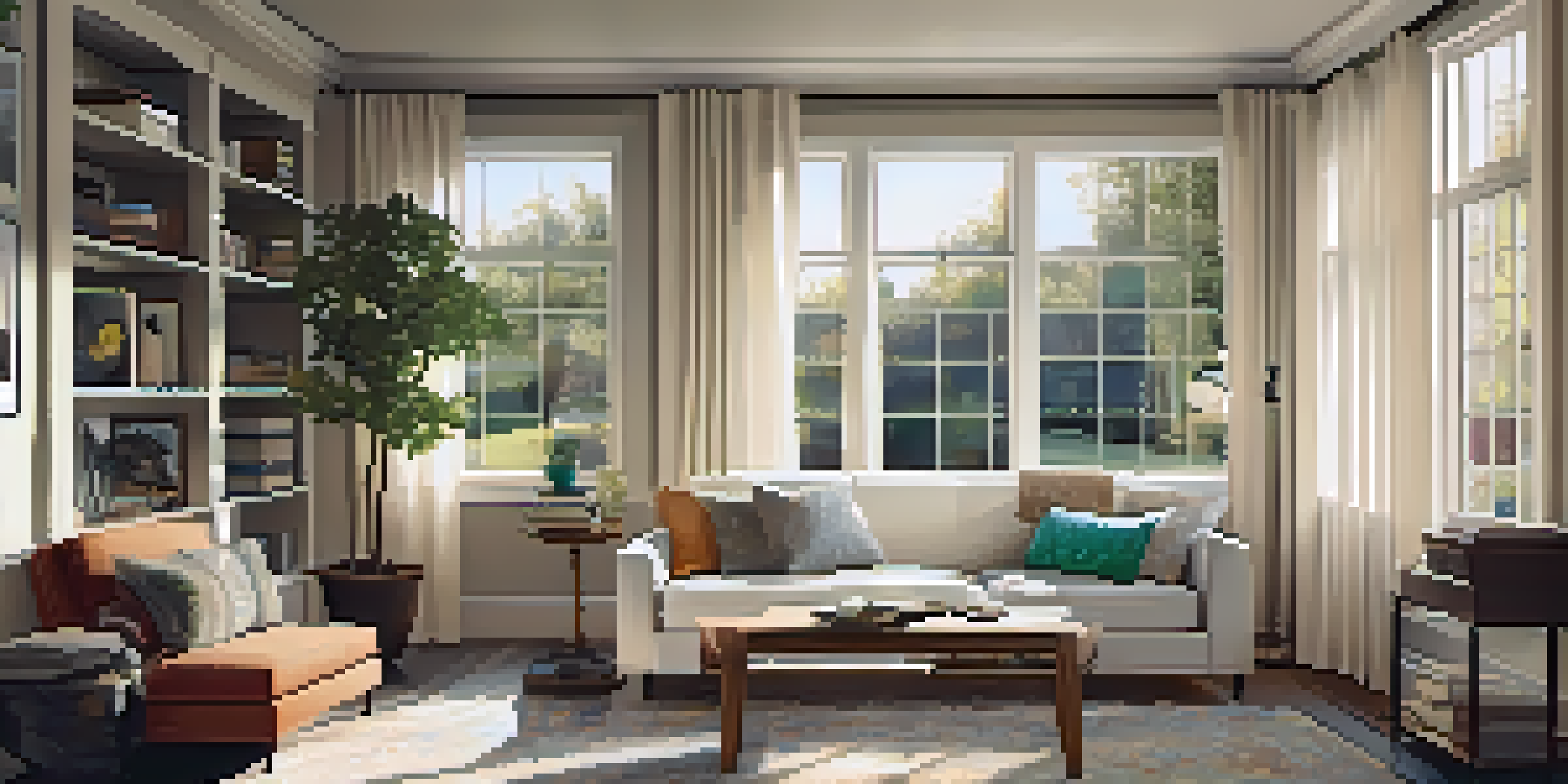 An open living space with distinct zones for reading and gathering, filled with natural light.