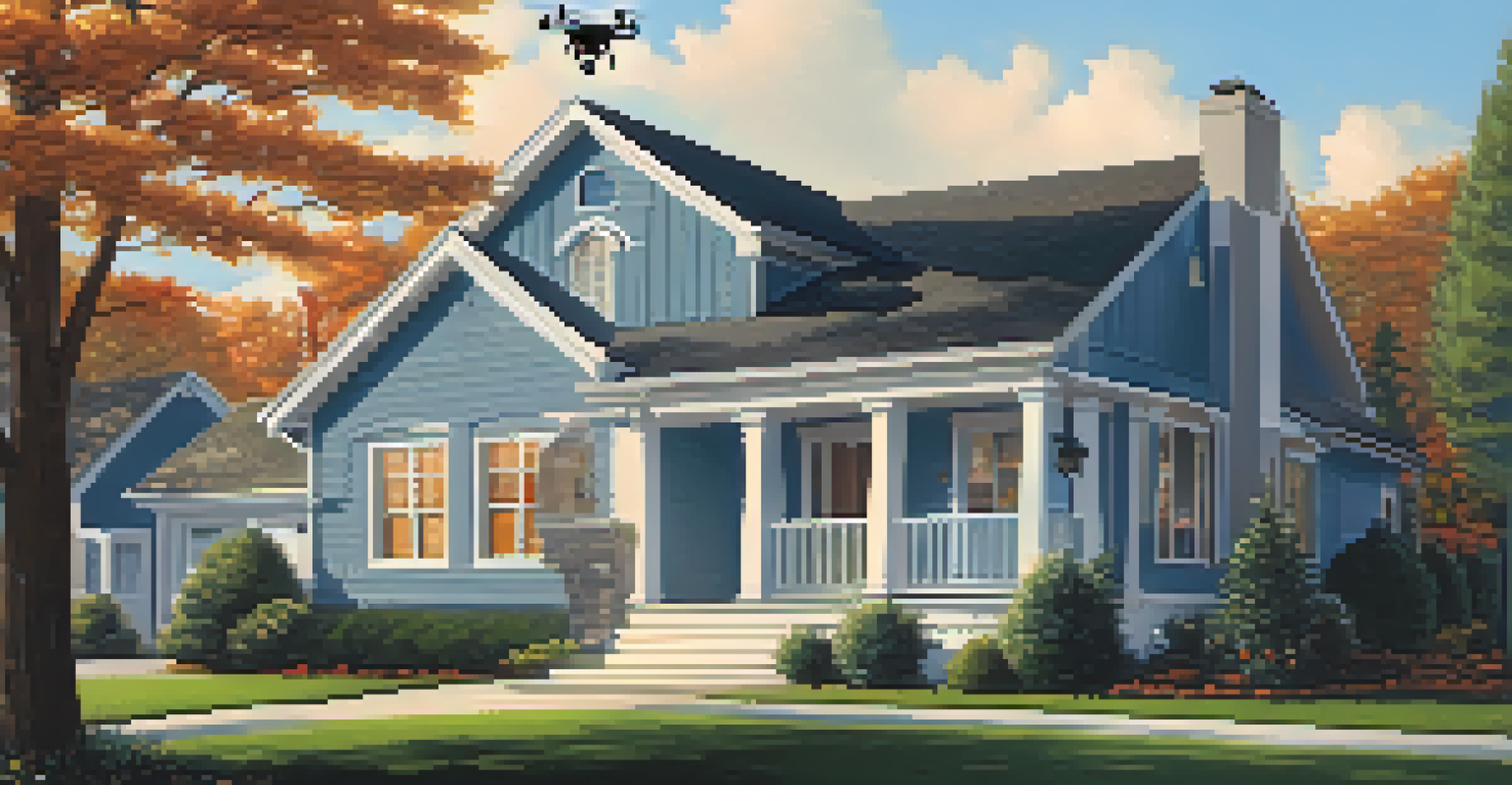 A drone surveying a house during a home inspection to assess accessibility.