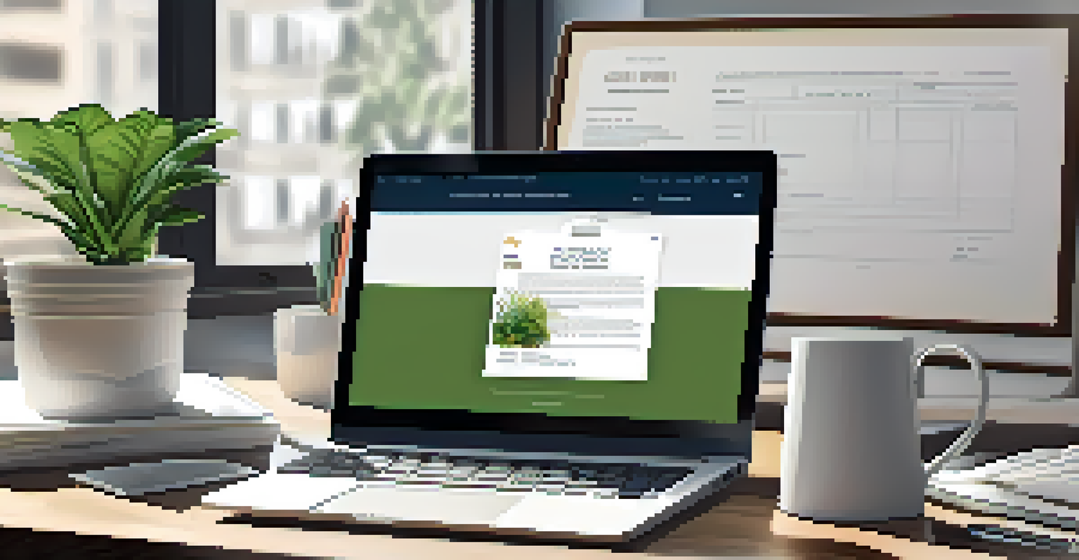 A workspace with a laptop showing a real estate website, surrounded by property documents and a coffee cup.