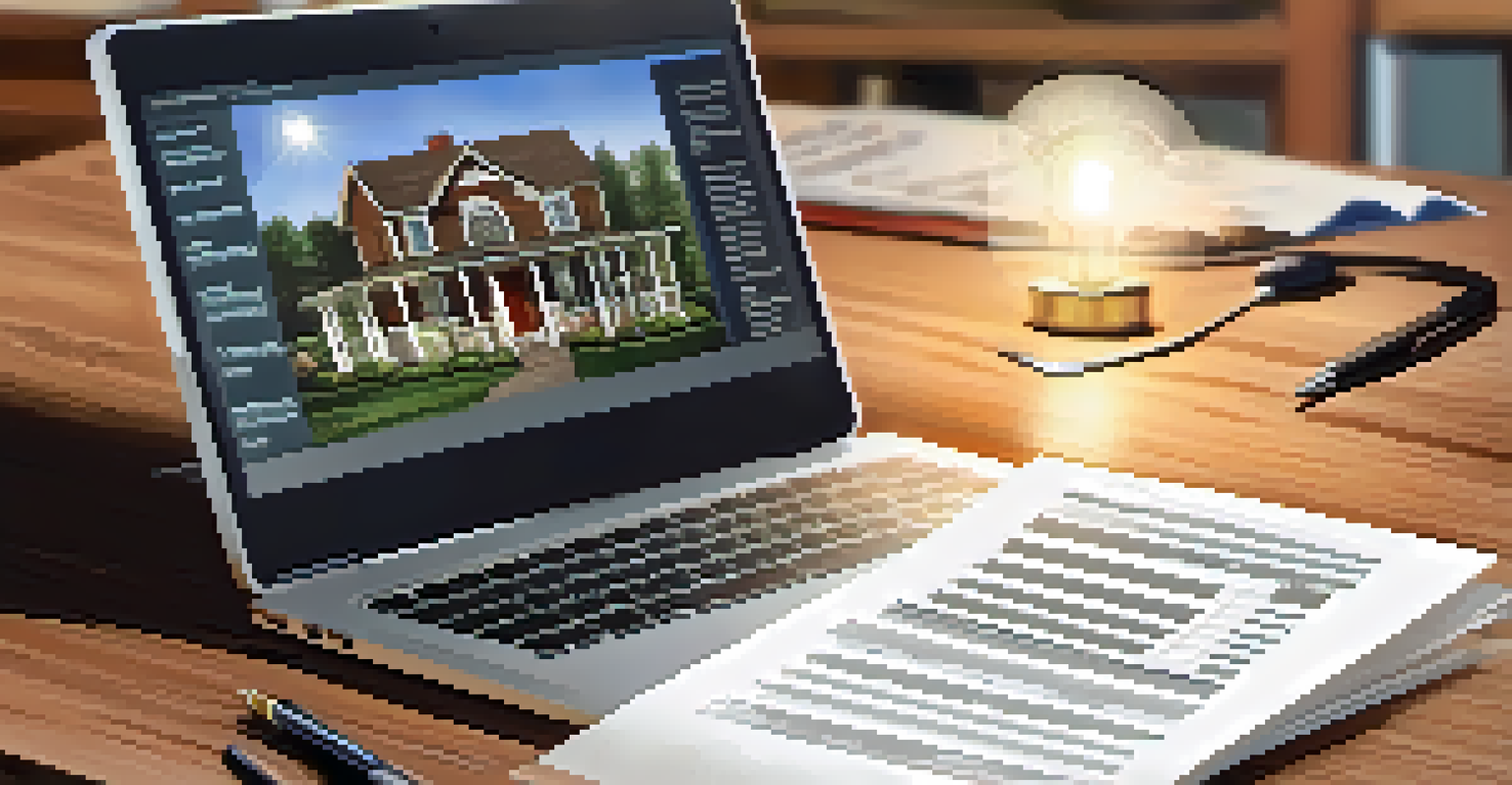 A close-up of an open home inspection report on a wooden table, with a pen and a laptop in the background. The scene is warm and professional.