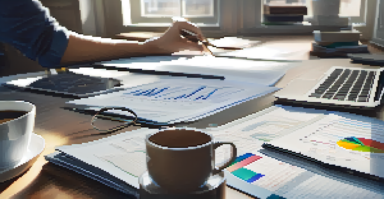 A person analyzing real estate investment documents on a desk with a laptop and charts.