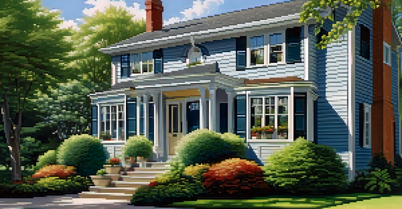 An outside view of a home with sealed windows and doors, surrounded by greenery under a sunny sky.