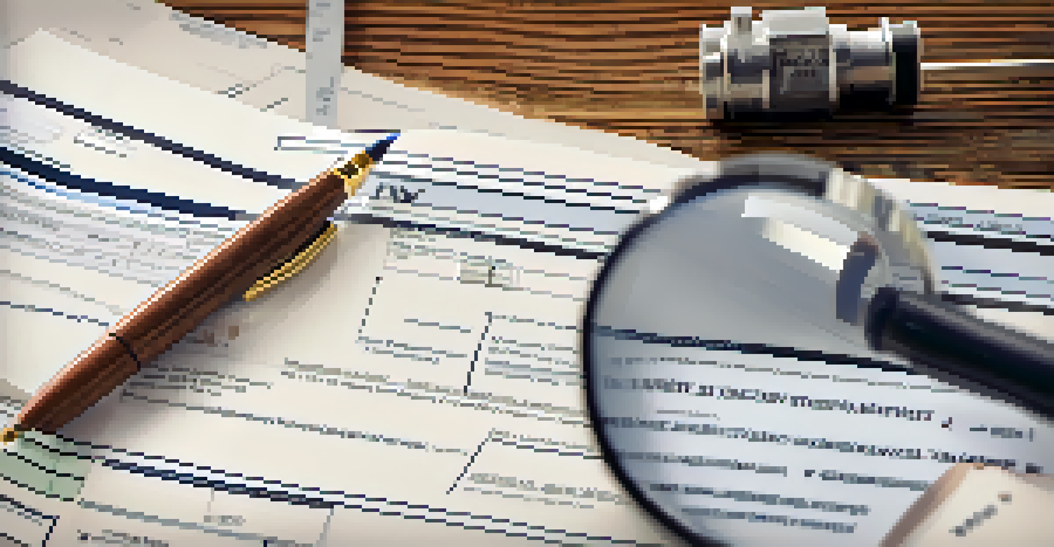 A close-up of an inspection report with notes and a magnifying glass on a wooden table.