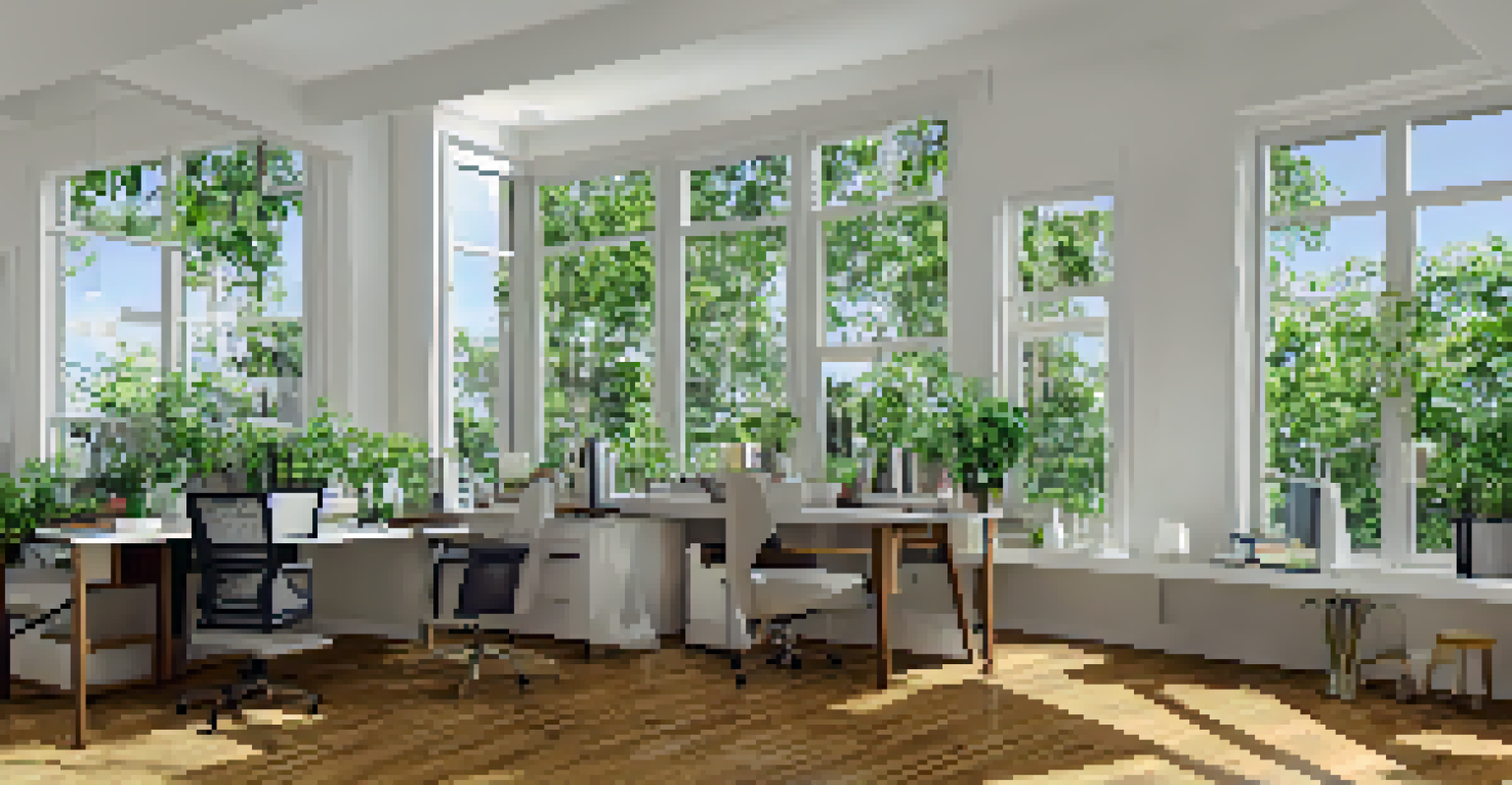 A cozy home office with a desk, laptop, property research materials, and natural light filtering through a window.