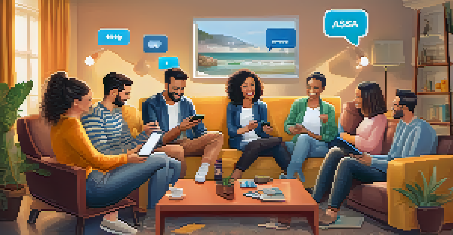 A smartphone displaying a lively social media Q&A session with colorful comments and emojis in a cozy living room setting.