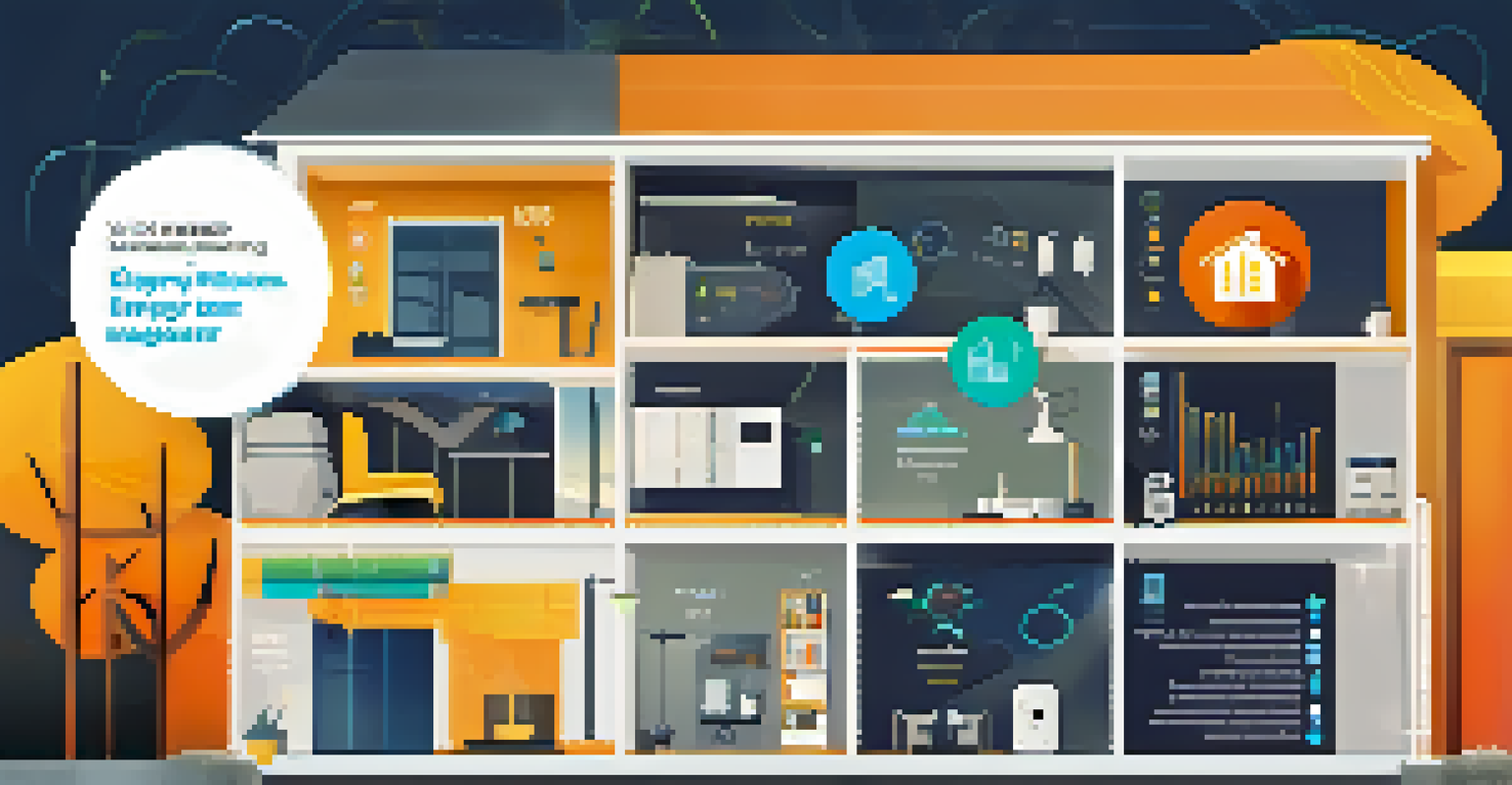 An infographic depicting the advantages of voice assistants for managing energy, featuring icons of smart devices and energy statistics.