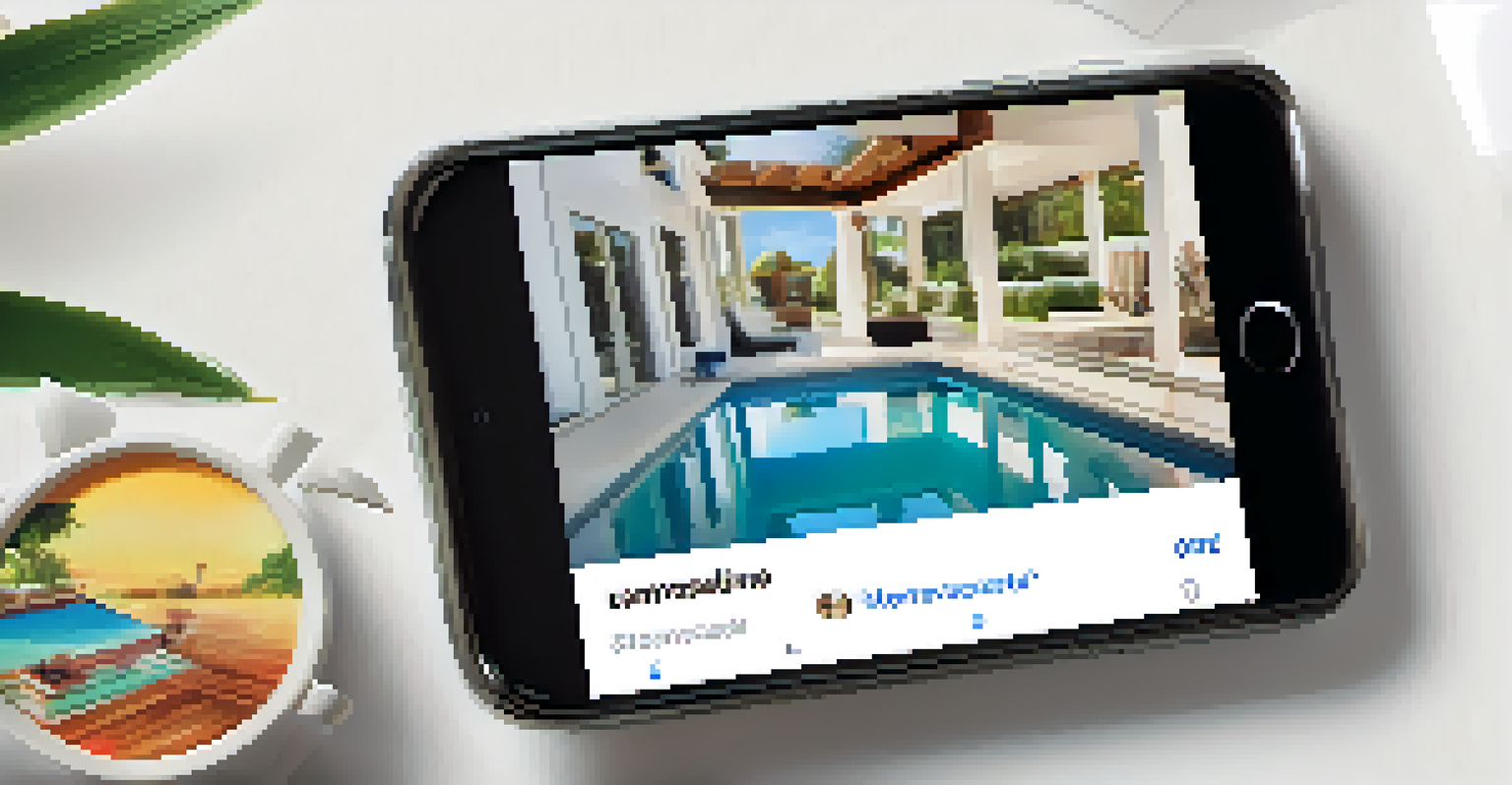 A smartphone displaying a vibrant social media post for a real estate listing with an attractive property image.