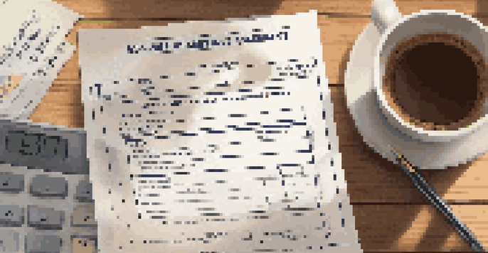 A property tax assessment notice resting on a wooden desk, with a calculator and a cup of coffee nearby, illuminated by soft natural light.