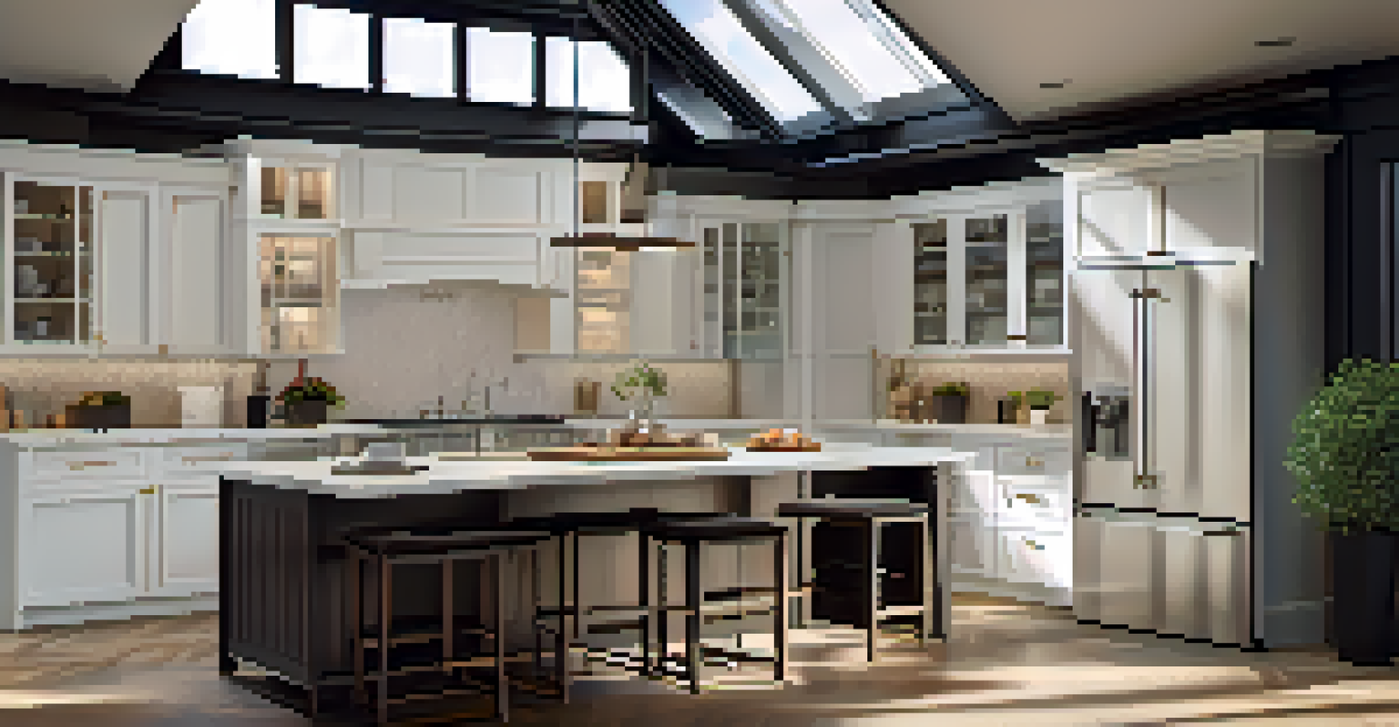 A modern, functional kitchen with an island, storage, and elegant lighting, creating a warm and inviting space.