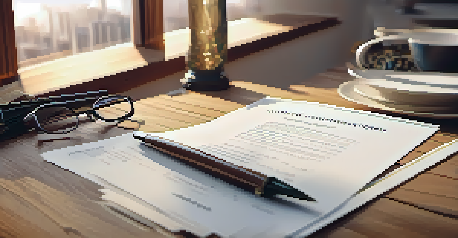 A legal contract for real estate syndication on a wooden desk with glasses and a pen.