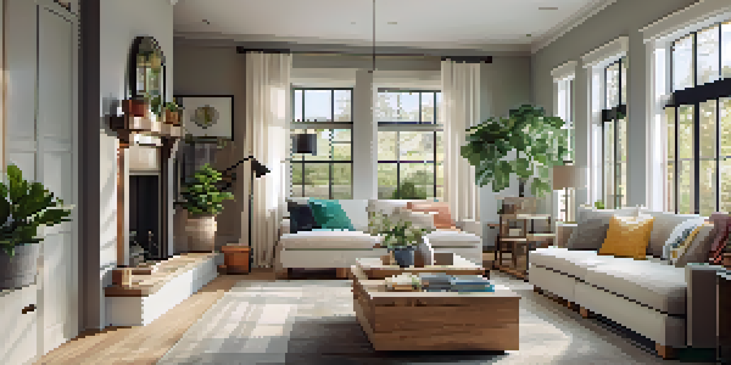 A warm and inviting multi-generational living room with a blend of comfort and playfulness, featuring a sofa, coffee table with family photos, and a play area for children.