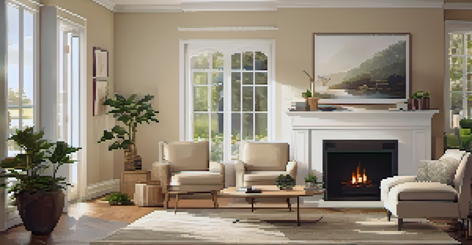 A warm and inviting living room set up for a home inspection, with refreshments and comfortable seating.