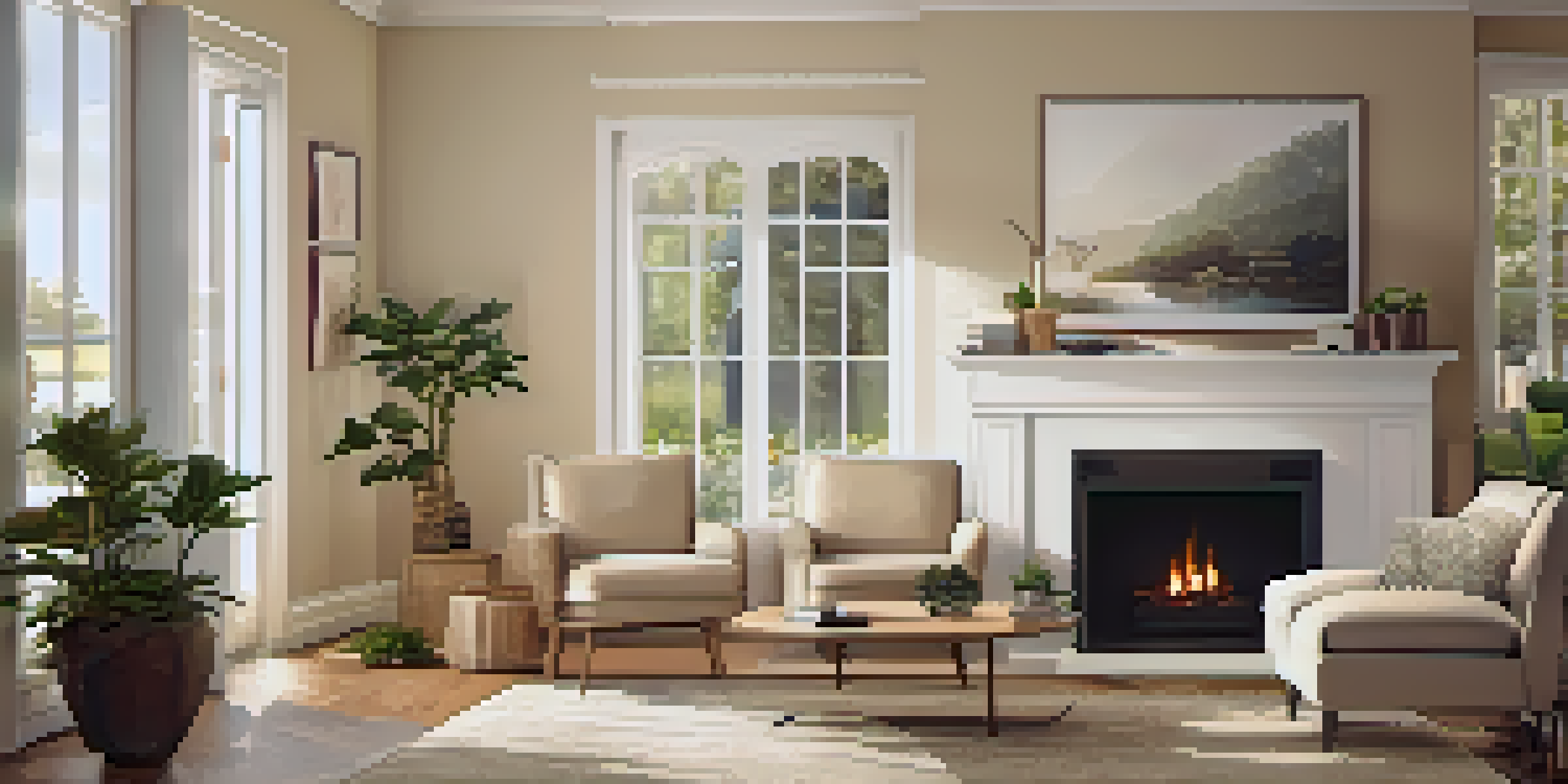 A warm and inviting living room set up for a home inspection, with refreshments and comfortable seating.