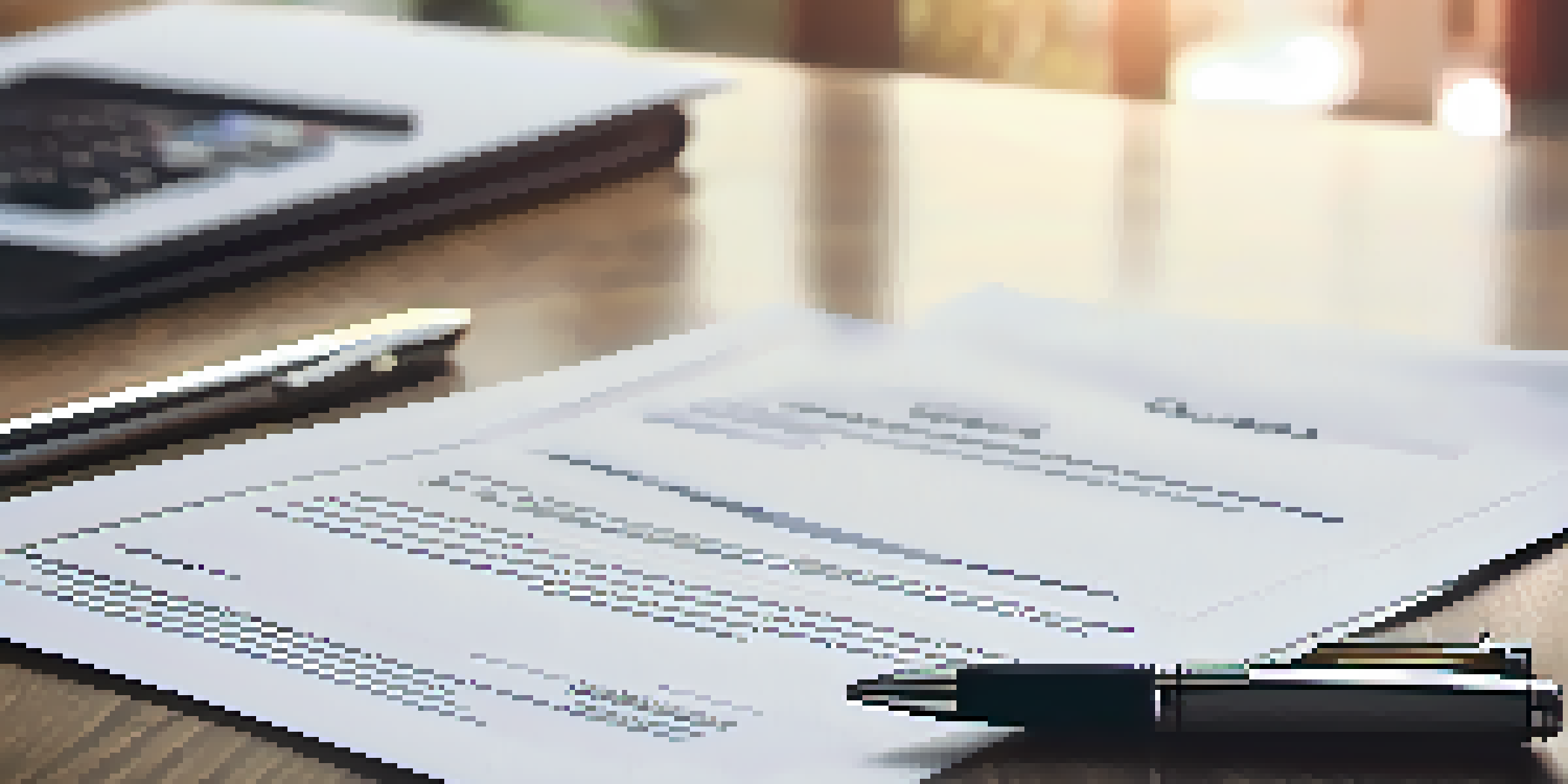 A close-up of a lease agreement document on a wooden table with a pen beside it.