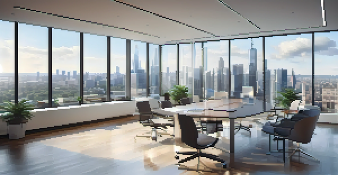 A bright office with a city view, featuring diverse professionals in a meeting about real estate crowdfunding.