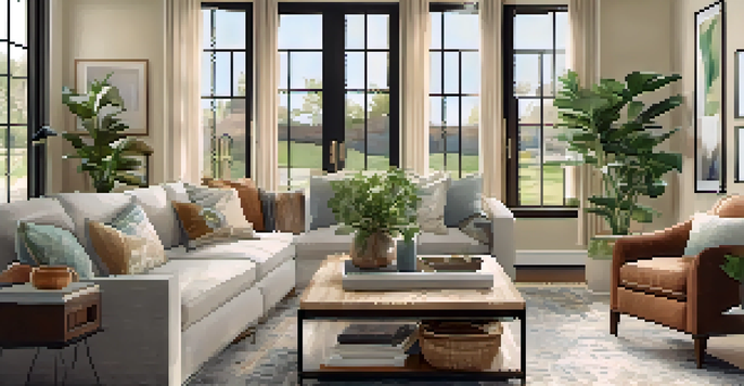 A bright and spacious living room designed for multi-generational families, with comfortable seating and family photos.