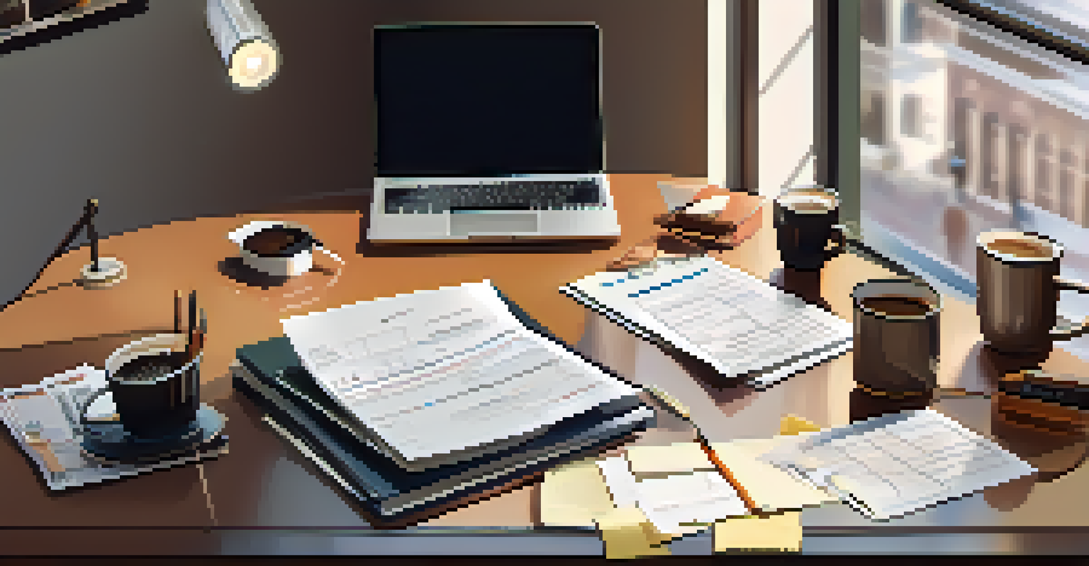 An organized workspace with financial documents, a laptop showing a checklist, and a cup of coffee, symbolizing mortgage preparation.
