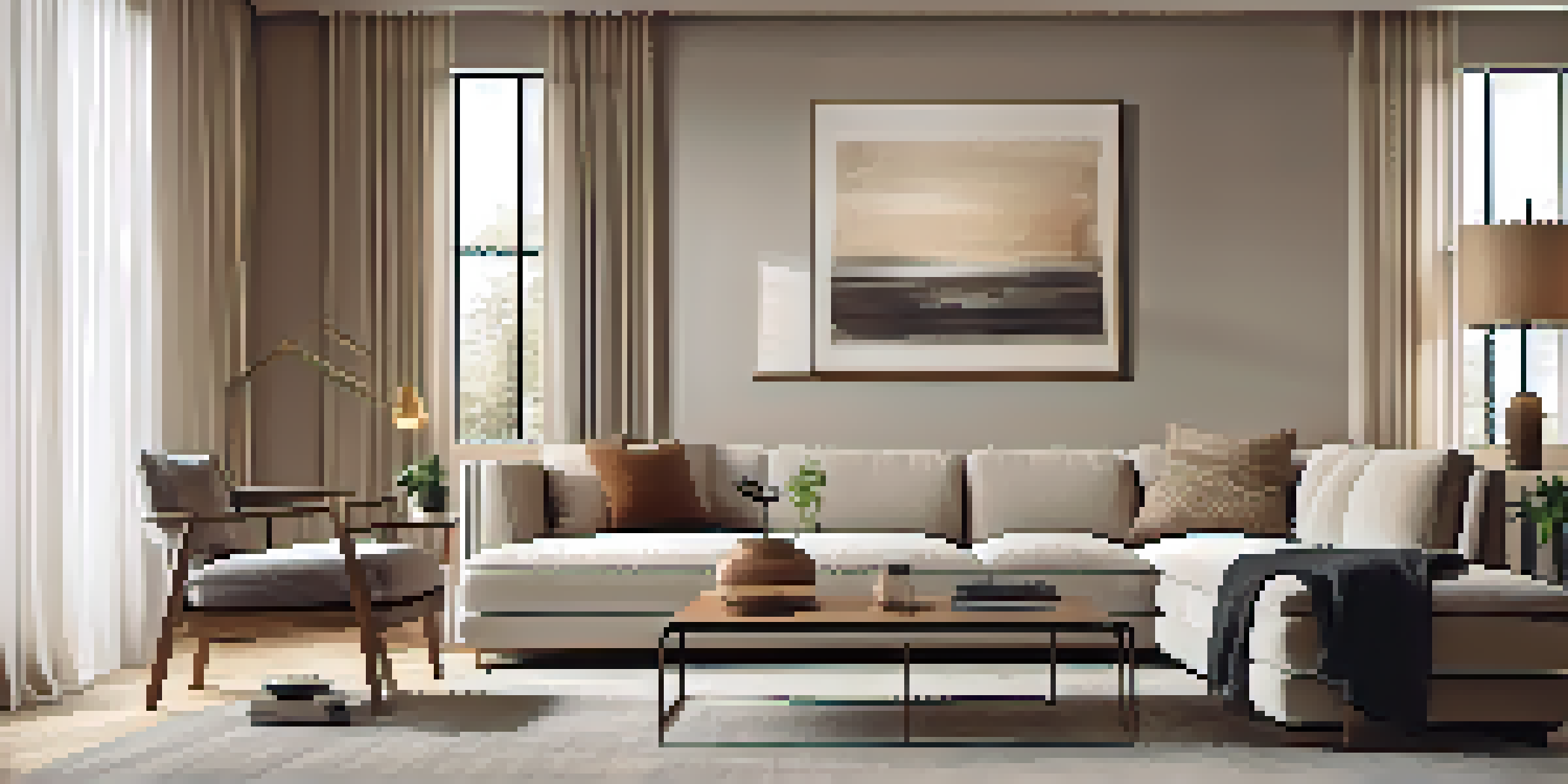 A cozy modern living room illuminated by stylish wall sconces, with sleek furniture and soft textures.