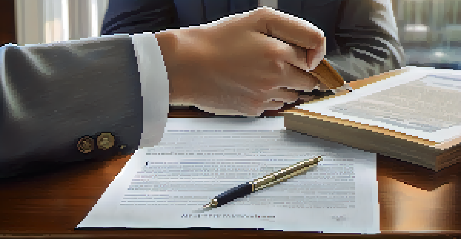 A close-up of a handshake over a signed real estate contract, with a house for sale sign blurred in the background.