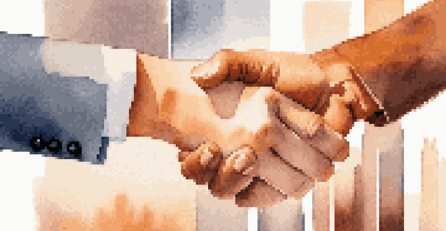 A close-up of two hands shaking, representing trust and agreement in negotiation, with a modern office blurred in the background.