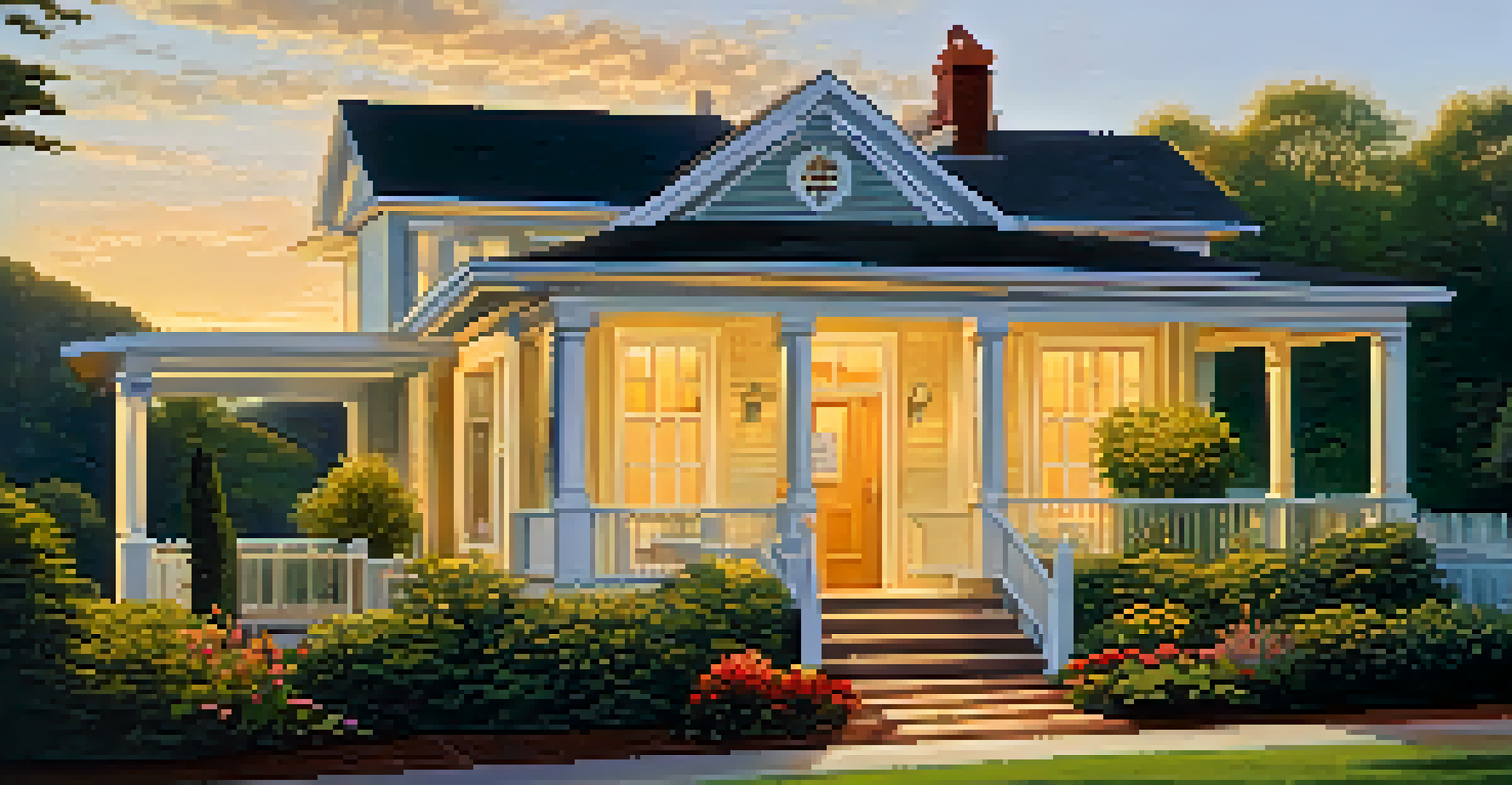 A charming house with a garden and a sign indicating a rent-to-own option during sunset.