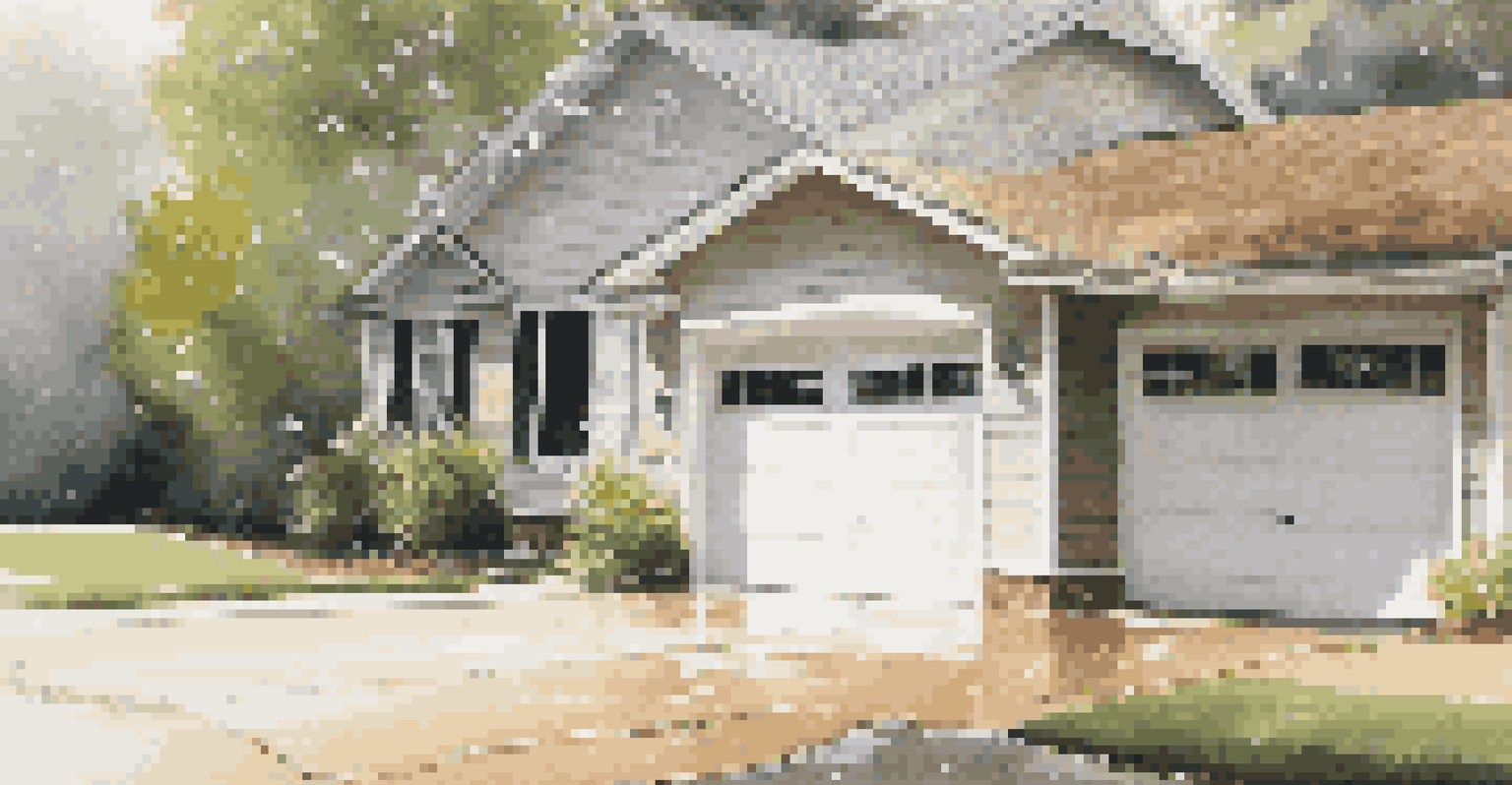 A driveway and house siding being power washed, showcasing a clean surface against a backdrop of dirt being removed.