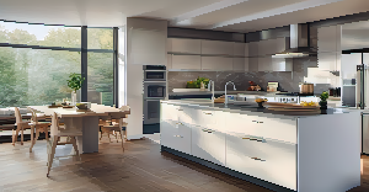 A modern kitchen featuring new cabinets and appliances, with ample natural light brightening the space.
