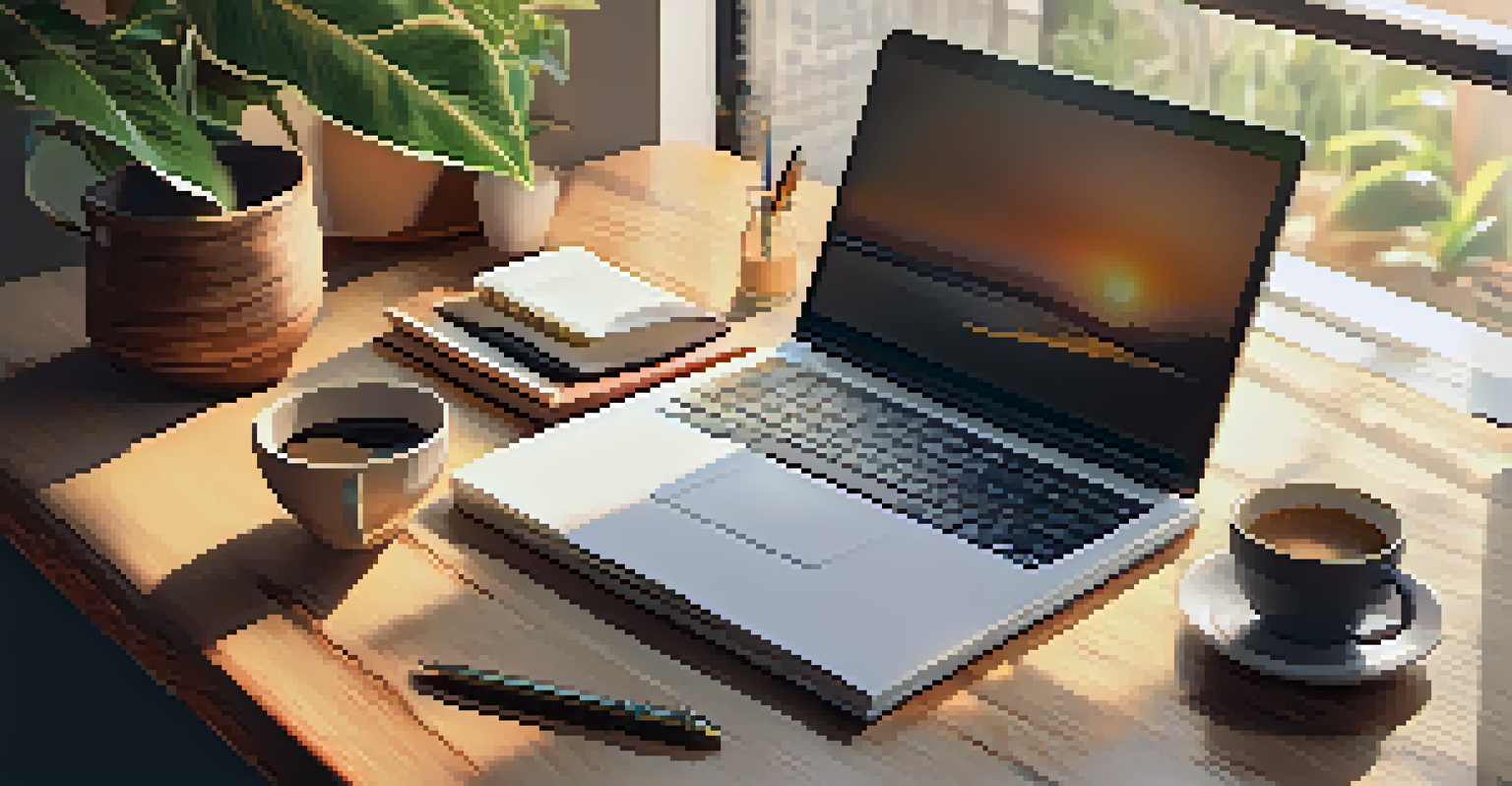 A wooden desk with an open notebook, pen, laptop, and coffee cup, depicting a workspace focused on negotiation strategies.