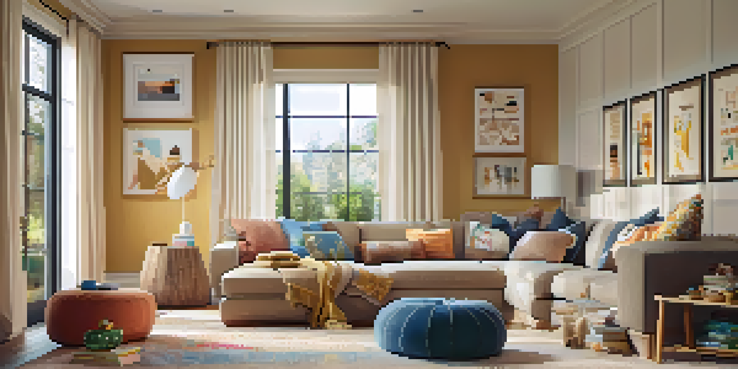 A warm and inviting living room with a designated play area for children, complete with a colorful rug and toys, showcasing a family-friendly atmosphere.