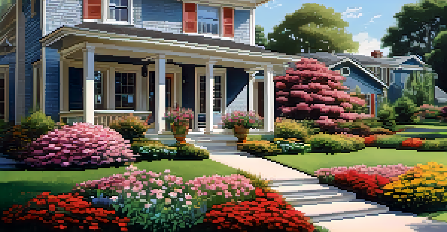 A modern house with a beautiful garden and clear blue sky.