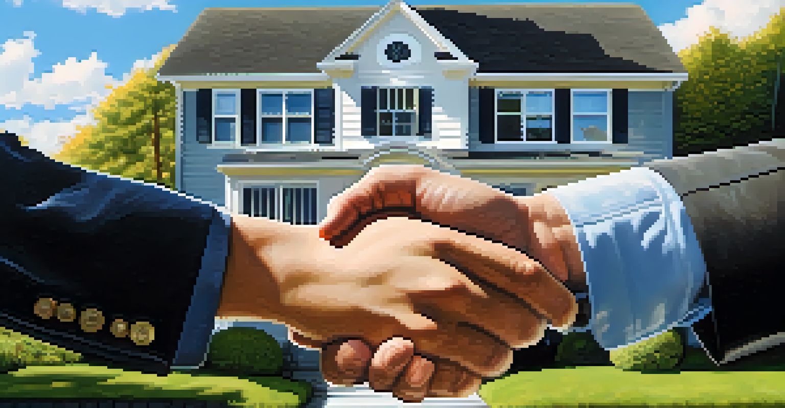 A homeowner and contractor shaking hands in front of a newly renovated house.