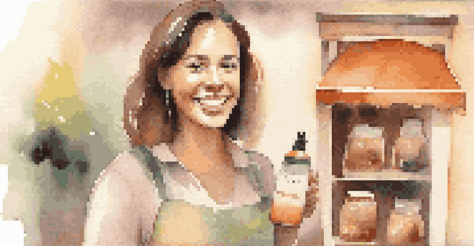 A close-up of a happy customer holding a product, with a soft blurred background.