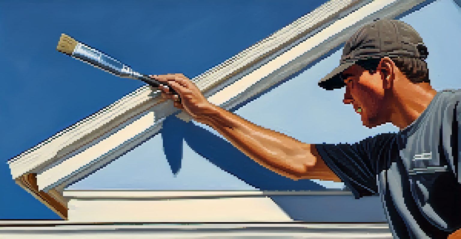 A painter using a roller to apply fresh paint to a house exterior, showcasing vibrant colors and textures.