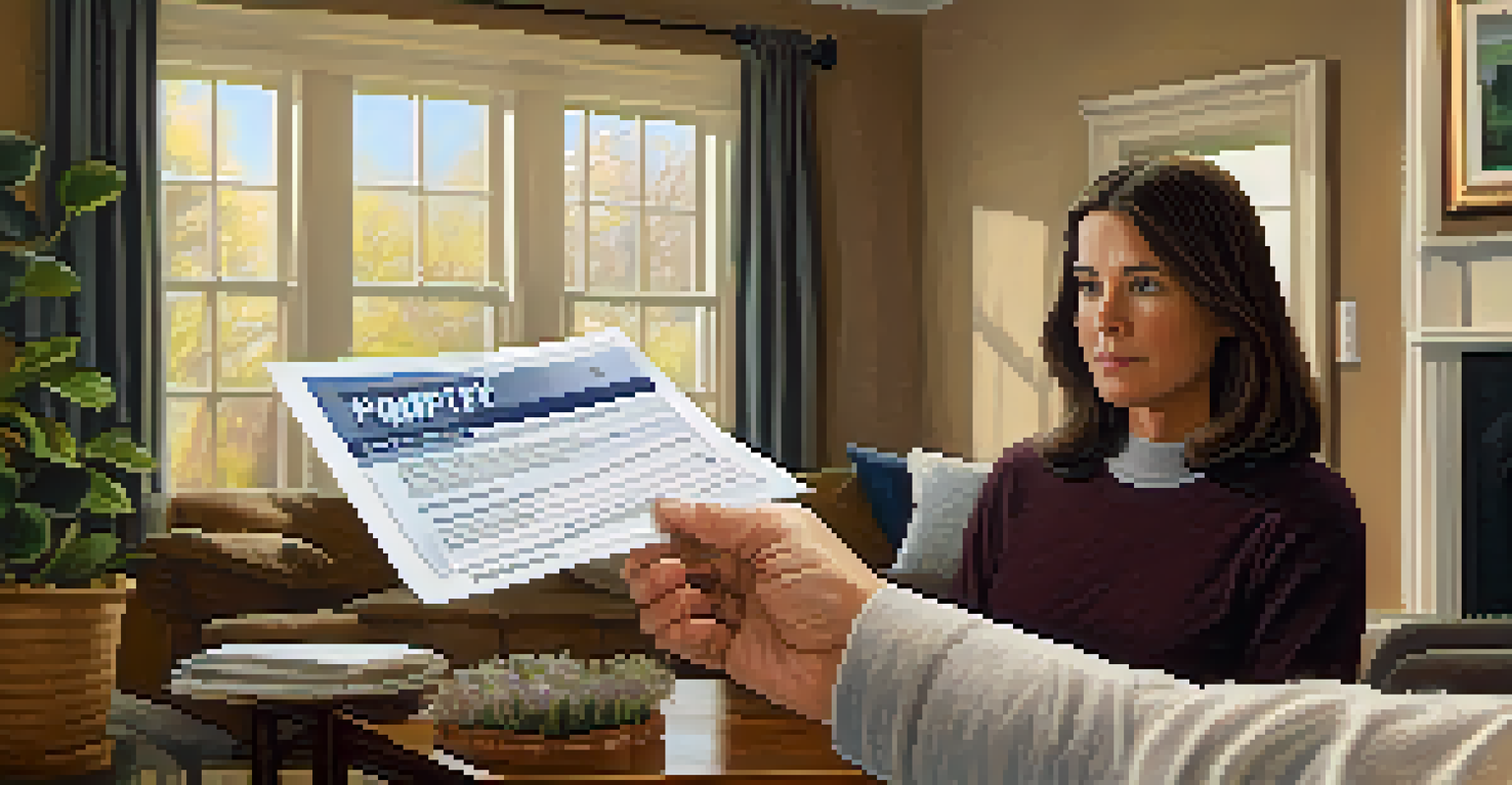 A homeowner looking concerned while holding a property tax bill in a cozy living room.