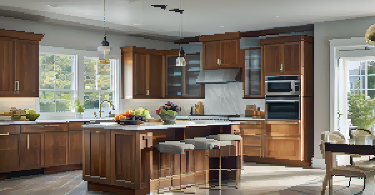 A close-up view of a stylish kitchen with custom cabinetry, modern appliances, and natural light highlighting the countertop textures.