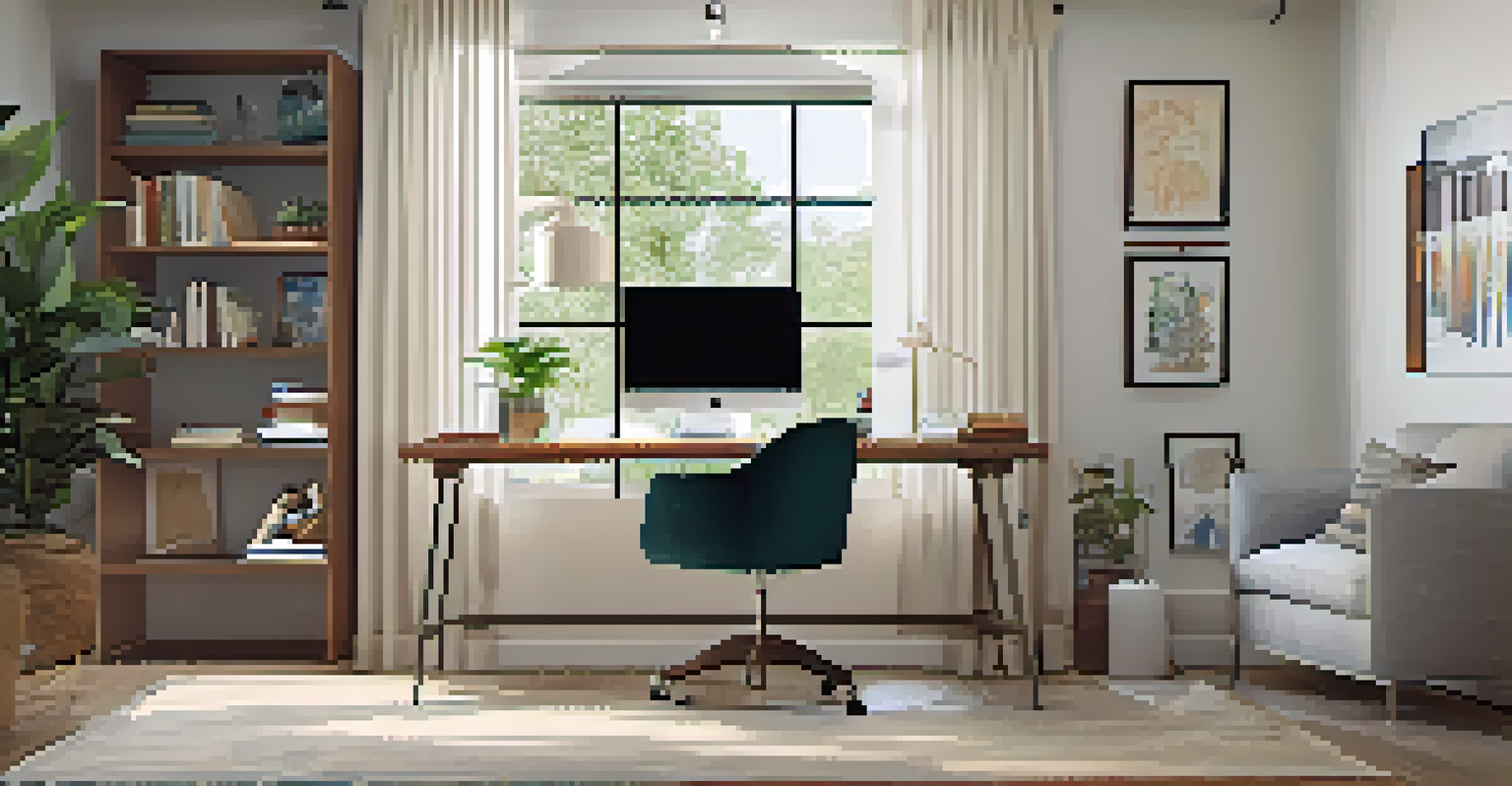 A modern home office nook within an open floor plan, featuring a desk, ergonomic chair, and a sliding barn door for privacy.
