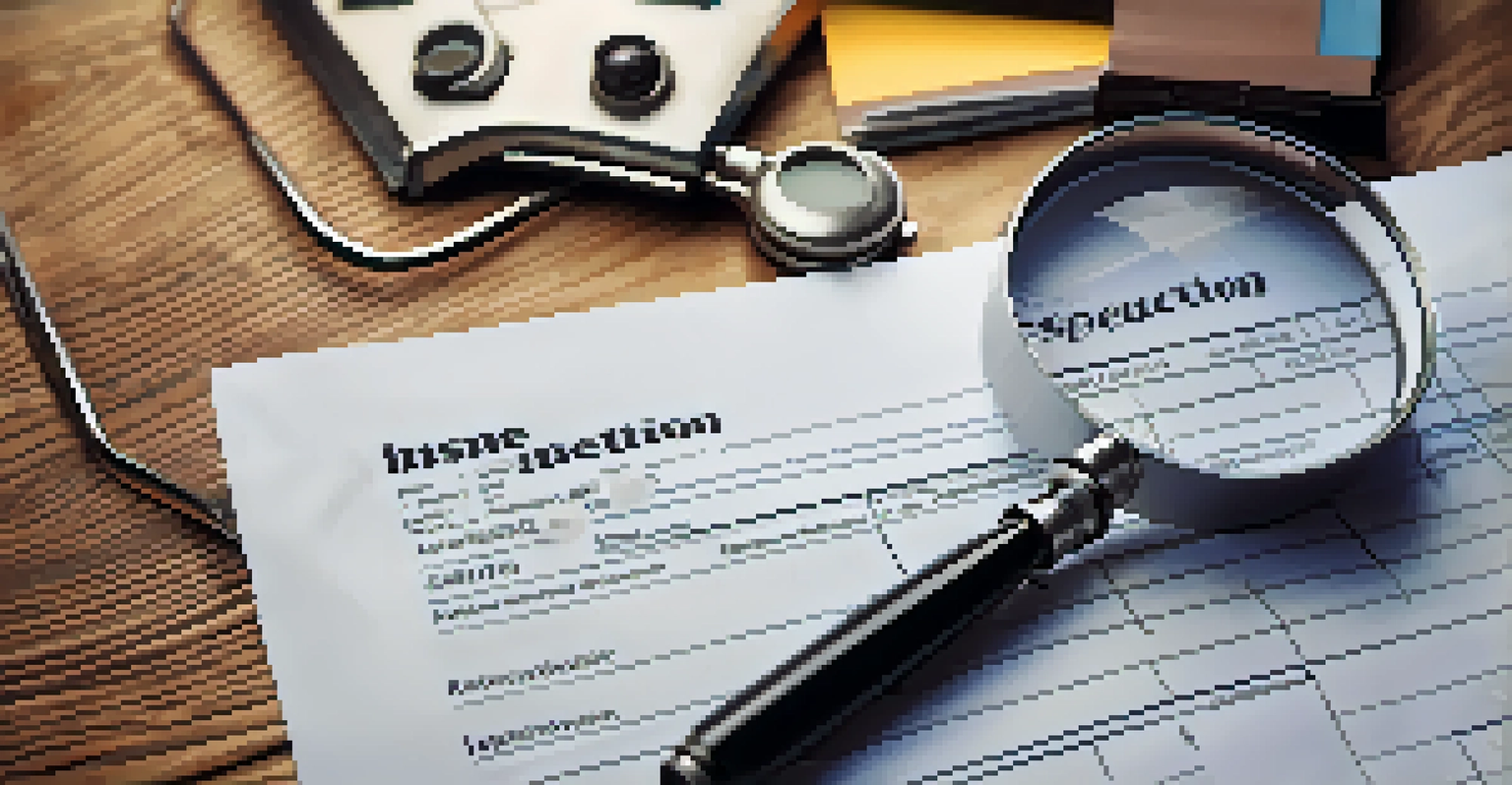 A detailed home inspection report on a wooden table with a magnifying glass and pen, illustrating the inspection process.