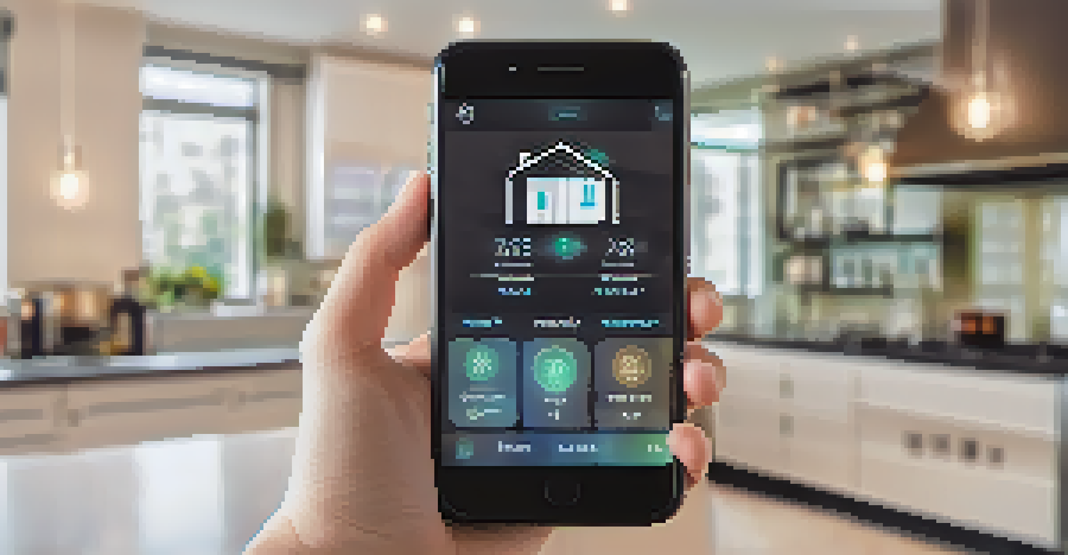 A close-up of a smartphone displaying a smart home app interface for controlling connected devices.